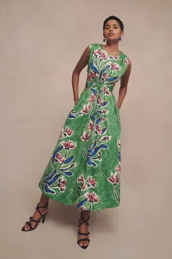 Aje Zorina Tie Midi Dress Native Gumnut Floral Size 12