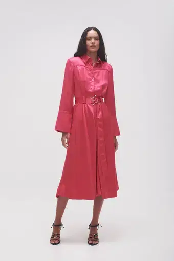 Aje Echo Belted Midi Shirt Dress Hot Pink Size 12