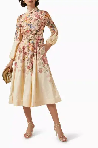 Zimmermann The Luminosity Buttoned Midi Dress in Morisot Cream Print Size 2/Au 12 