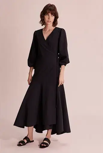 Country Road Seersucker Wrap Midi Dress Black Size 10