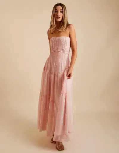 Lover Marigold Pleated Maxi Dress Pink Size 8