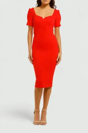 Pasduchas Cascade Sleeve Midi Dress Poppy Red Size 8
