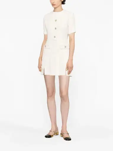 Maje Button Embellished Tweed Minidress White Size 6