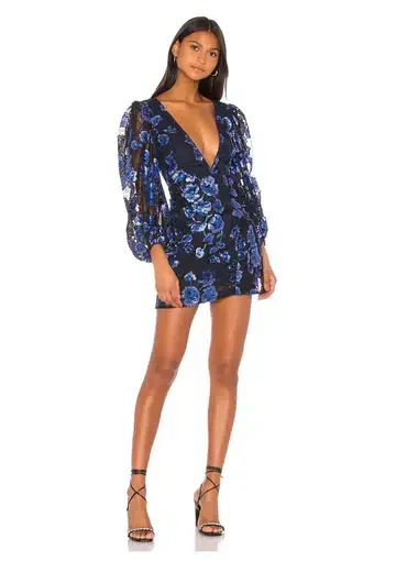 For Love & Lemons Victoria Embroidered Mini Dress in Bleu Size S / AU 8