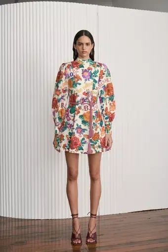 Kate Ford Palermo Long Sleeve Mini Dress Floral Size 1 / AU 8