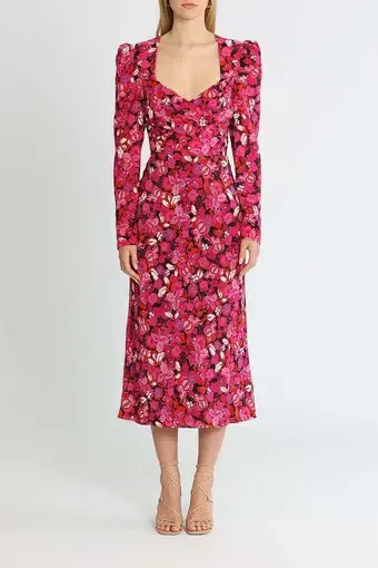 Rebecca Vallance Bramble Midi Fuschia Pink Print Size 12
