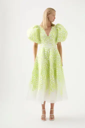 Aje Botanical Applique Midi Dress Print Size 8
