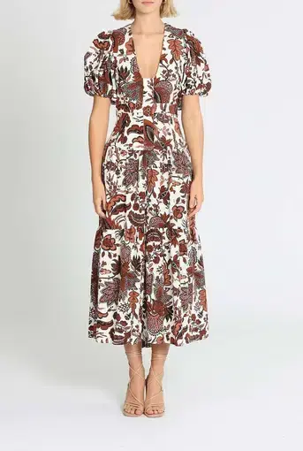 Shona Joy Catalina Plunged Short Sleeve Midi Dress Floral Print Size 8