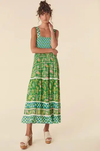 Spell Flora Maxi Dress Green Print Size 12