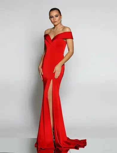 J'Adore Eva JX003 Off Shoulder Gown Red Size 14