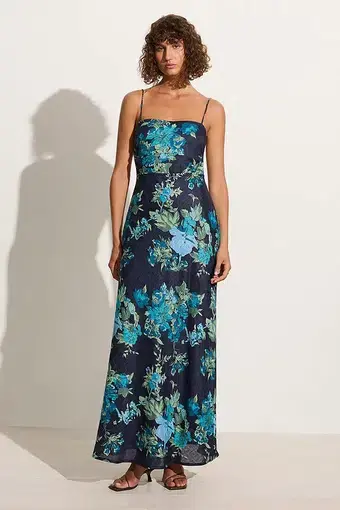 Faithfull The Brand Garcia Midi Dress Escala Floral Navy Size 8