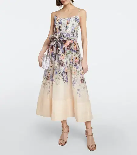Zimmermann Tama Corset Linen and Silk Midi Dress Floral Size 1 / AU 10