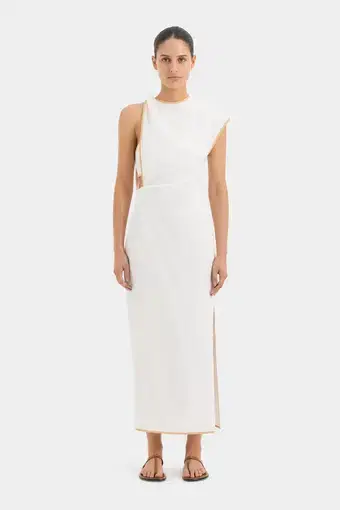 Sir the Label The Noemi Cut Out Midi Dress in Ivory Size 6