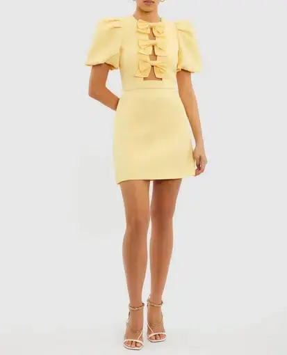 Rebecca Vallance  Chloe Bow Mini Dress  Lemon Yellow Size 8