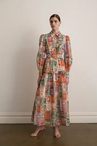 Kate Ford Cairo Long Layered Gown Multi Print Size 3/AU 12