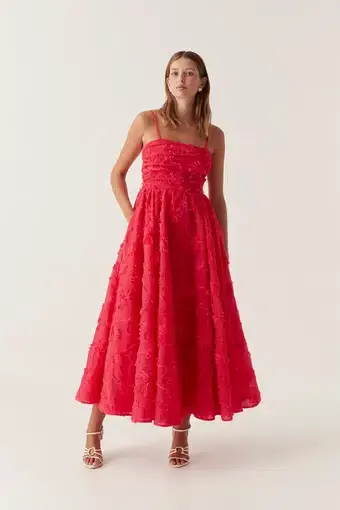 Aje Evangeline Midi Dress Bougainvillea Red Size 10
