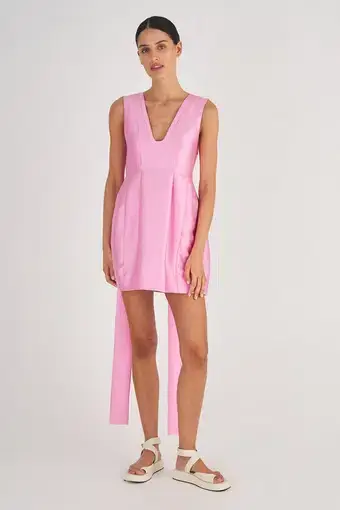 Oroton Short Tie Detail Dress Pink Size 6 