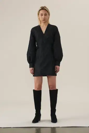 Ganni Jacquard Black Wrap Dress Black Size 10