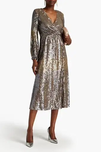 Raishma Wrap-Effect Sequined Tulle Midi Dress Silver Size 14