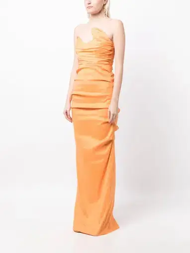 Rachel Gilbert Cheri Ruched Strapless Gown Orange Size 0 / AU 6