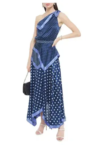 Altuzarra One Shoulder Polka Dot Silk Maxi Dress Blue Size 16/18