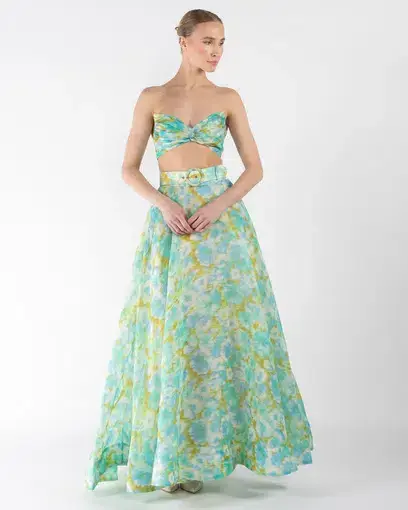 Zimmermann High Tide Crop Bodice And Ikat Maxi Skirt Set Floral Size 0/Au 8