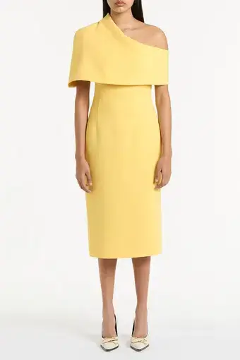 Carla Zampatti Butter Crepe Draped Collar Dress Yellow Size 16
