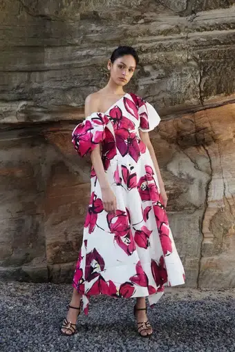 Aje Arista Tulip Sleeve Midi Dress Floral Size 16