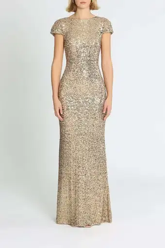 Badgley Mischka Sequin Cowl Back Gown Gold Size 8