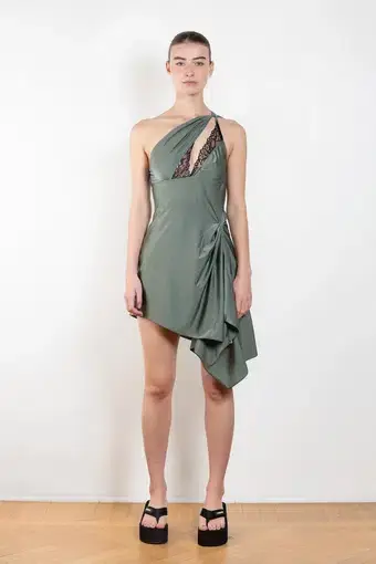 Coperni Lace-Trim Asymmetric Mini Dress Green Size 8
