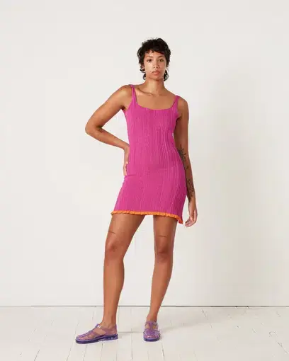 Gimaguas Cosi Ribbed Knit Mini Dress Pink Size S/Au 8