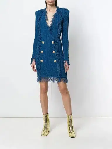 Balmain Knit Mini Dress Blue Size FR 38 / AU 10