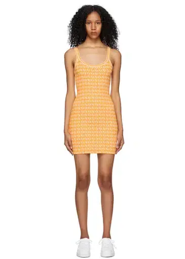 Fendi Motif Logo Jacquard Print Mini Dress Orange Size 38 / AU 10