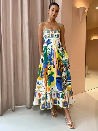 Alemais Soleil Sundress Dress Ivory Multi Size 6