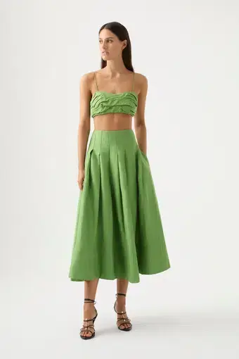 Aje Thea Draped Twist Top & Paradiso Cinched Midi Skirt Set Fern Green Size 6