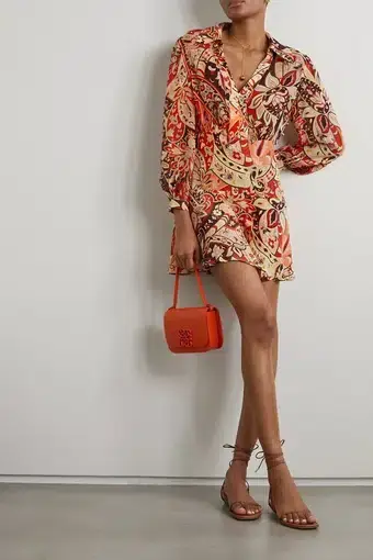 Rixo London Indy Dress Orange/Print  Size 8