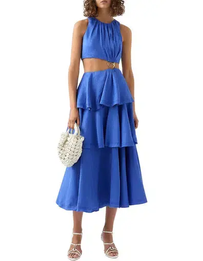 Aje Wave Cut Out Ring Midi Dress Blue Size 12