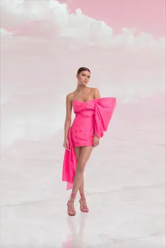Helen O'Connor Plisse Pleat Asymmetric Mini Dress Pink Size 10 
