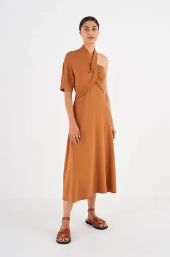Oroton Asymmetric Dress in Toffee Size M / AU 10
