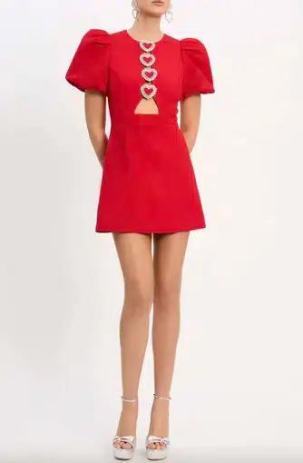 Rebecca Vallance Chiara Puff Sleeve Mini Dress Red Size 12
