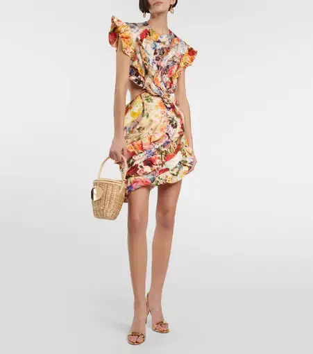 Zimmermann The Wonderland Frill Mini Dress in Spliced Multi Floral Size 1/Au