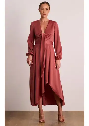 Pasduchas Florence Tie Midi Dress in Rose Size 8