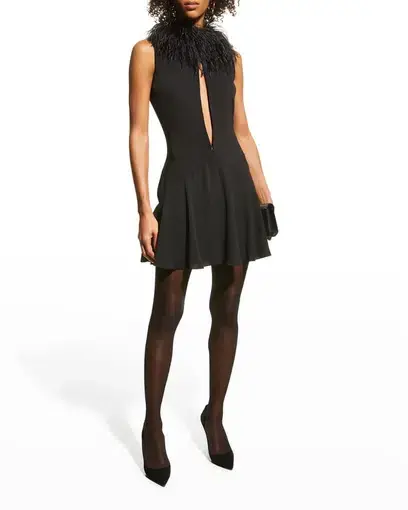 16Arlington Botley Madrid Crepe Mini Dress Black Feather-Trim Size 8