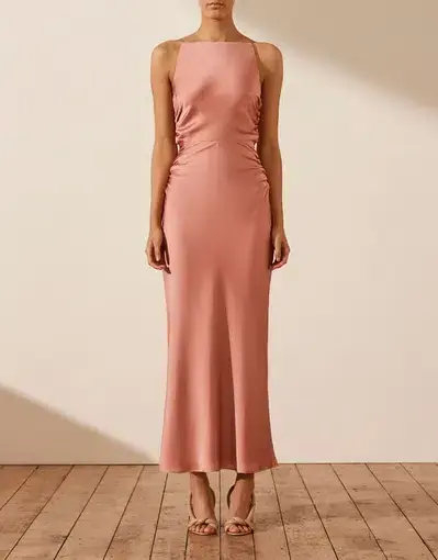 Shona Joy High Neck Ruched Midi Dress Rose Size 6