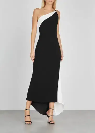De La Vali Evita Asymmetric Floor Length Evening Dress Black/White Size 10