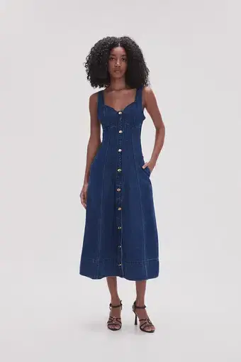 Aje May Denim Midi Dress Blue Size 6