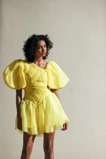 Aje Dawn Rushed Mini Dress Sunflower Yellow Size 8 