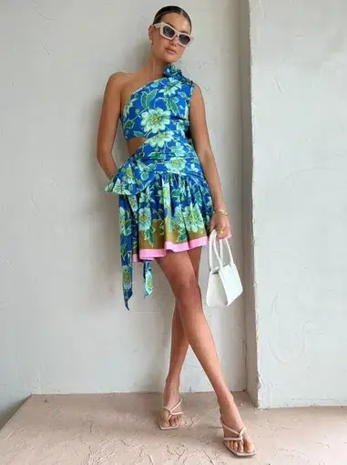 Alemais Winnie One Shoulder Mini Dress Floral Size 8 