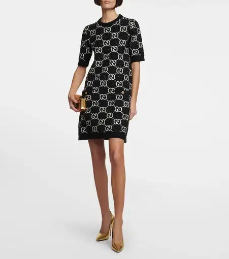Gucci GG Jacquard Cotton-blend Minidress Dress Black Size  Xs/Au 8 