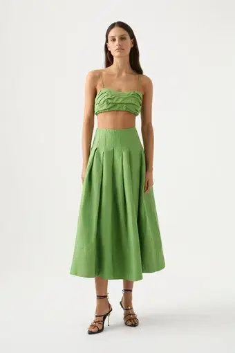 Aje Draped Twist Top & Paradiso Cinched Midi Skirt Set Fern Green Size 10